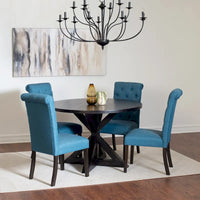 Ensemble de table à manger ronde 5 pièces, ensemble de mobilier de salle à manger avec table à manger à croisillons et 4 chaises rembourrées