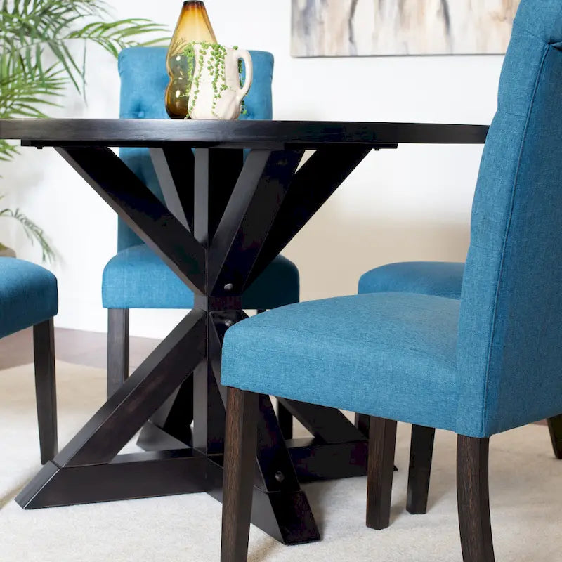 Ensemble de table à manger ronde 5 pièces, ensemble de mobilier de salle à manger avec table à manger à croisillons et 4 chaises rembourrées