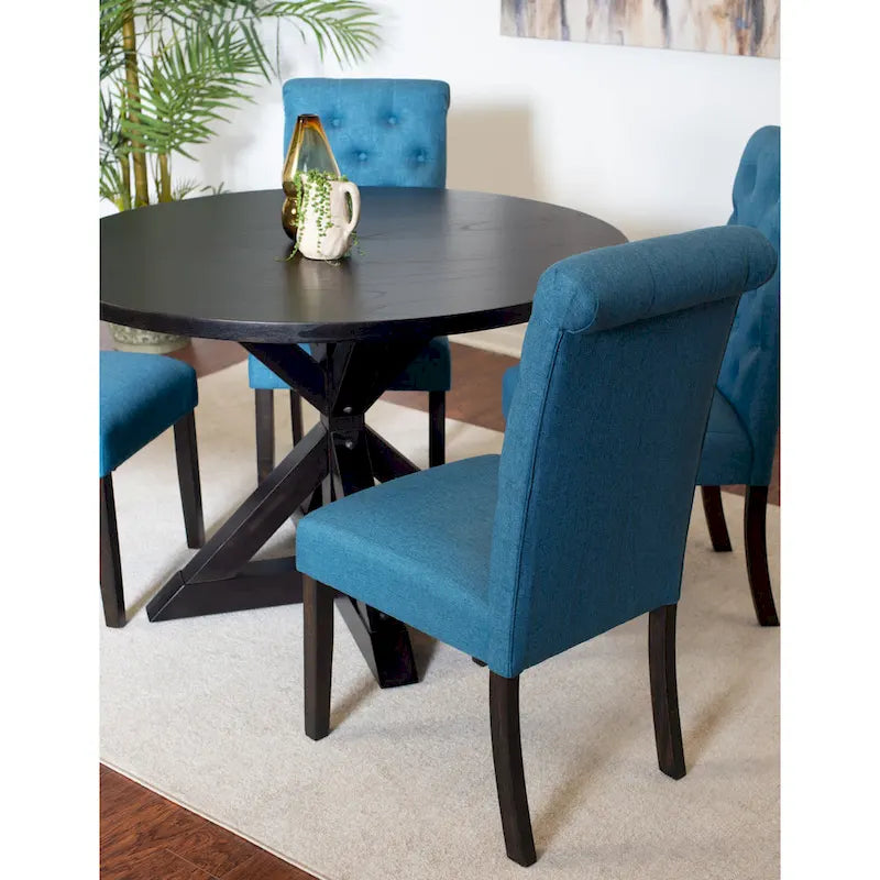Ensemble de table à manger ronde 5 pièces, ensemble de mobilier de salle à manger avec table à manger à croisillons et 4 chaises rembourrées
