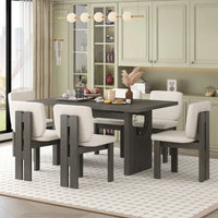 Ensemble de table à manger 7 pièces, ensemble de table de cuisine en bois massif avec table rectangulaire, base à tréteaux design et 6 chaises rembourrées