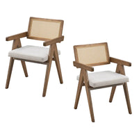 Ensemble de 7 pièces de table et chaises de salle à manger en bois, ensemble de table de cuisine en rotin avec table à manger rectangulaire et 6 chaises
