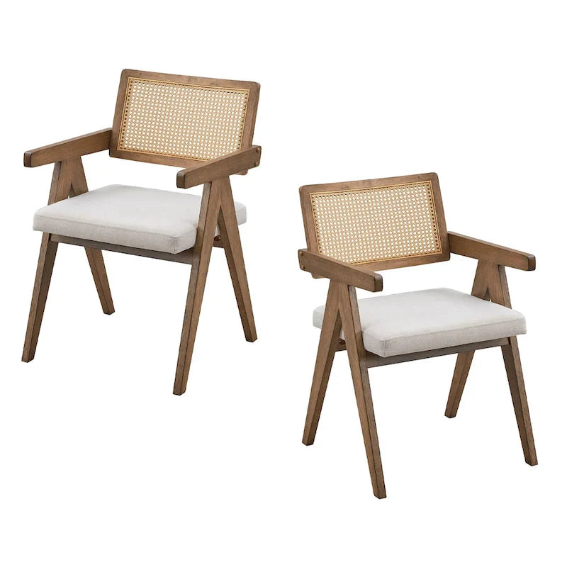 Ensemble de 7 pièces de table et chaises de salle à manger en bois, ensemble de table de cuisine en rotin avec table à manger rectangulaire et 6 chaises