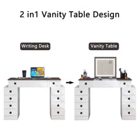 Coiffeuse bureau avec lumière LED variable, table de maquillage avec miroir rabattable, ensemble coiffeuse comprenant tabouret et tiroirs