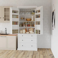 Meuble de cuisine avec 8 portes et étagères, meuble de rangement en bois avec 3 tiroirs de rangement, placard avec étagères réglables