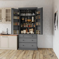 Meuble de cuisine avec 8 portes et étagères, meuble de rangement en bois avec 3 tiroirs de rangement, placard avec étagères réglables