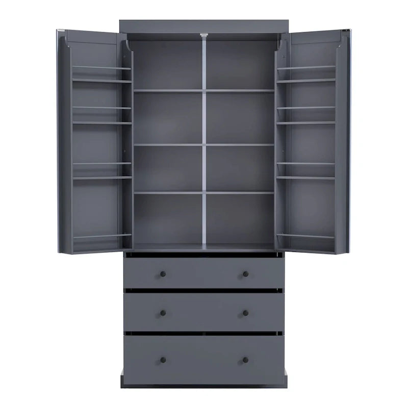 Meuble de cuisine avec 8 portes et étagères, meuble de rangement en bois avec 3 tiroirs de rangement, placard avec étagères réglables