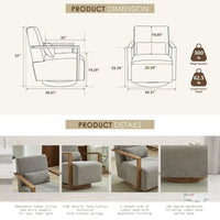 Fauteuil d'appoint pivotant à 360 degrés avec accoudoirs et piètement en bois massif