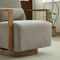 Fauteuil d'appoint pivotant à 360 degrés avec accoudoirs et piètement en bois massif