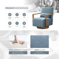Fauteuil d'appoint pivotant à 360 degrés avec accoudoirs et piètement en bois massif
