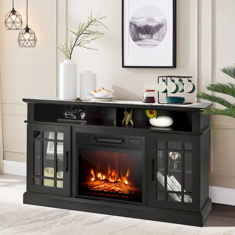 Meuble TV armoire console Gymax 48 avec cheminée, meuble multimédia - 48 x 16 x 30