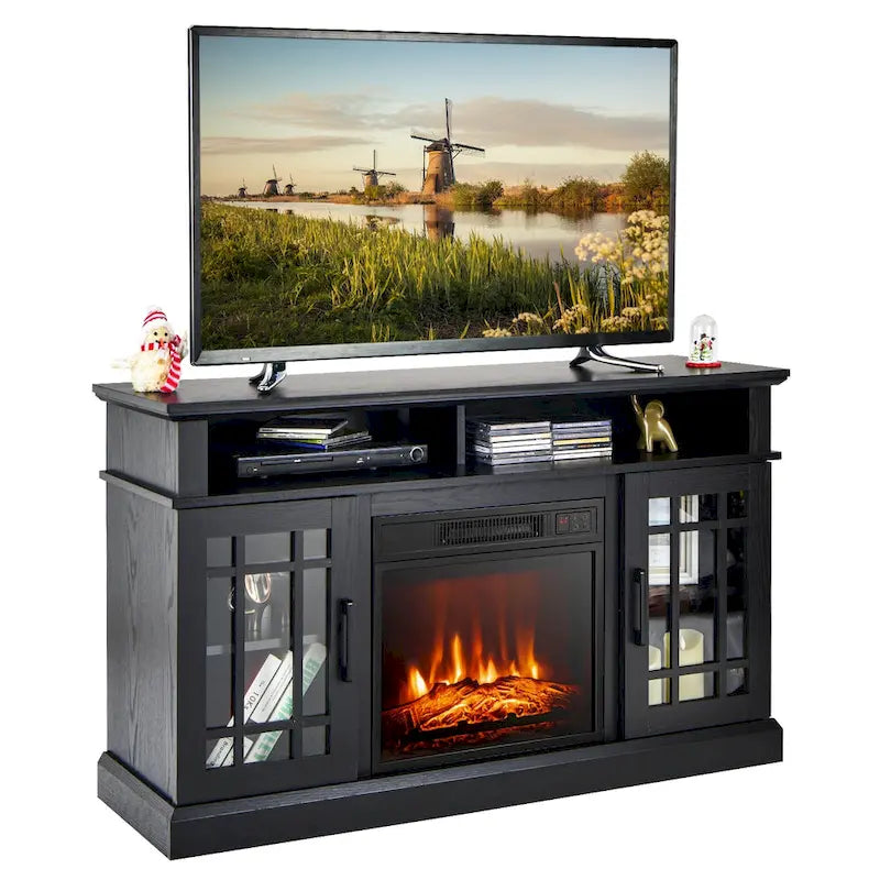 Meuble TV armoire console Gymax 48 avec cheminée, meuble multimédia - 48 x 16 x 30