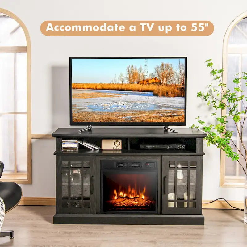 Meuble TV armoire console Gymax 48 avec cheminée, meuble multimédia - 48 x 16 x 30