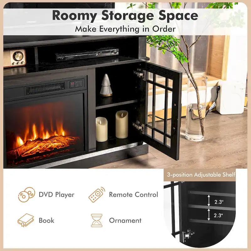 Meuble TV armoire console Gymax 48 avec cheminée, meuble multimédia - 48 x 16 x 30