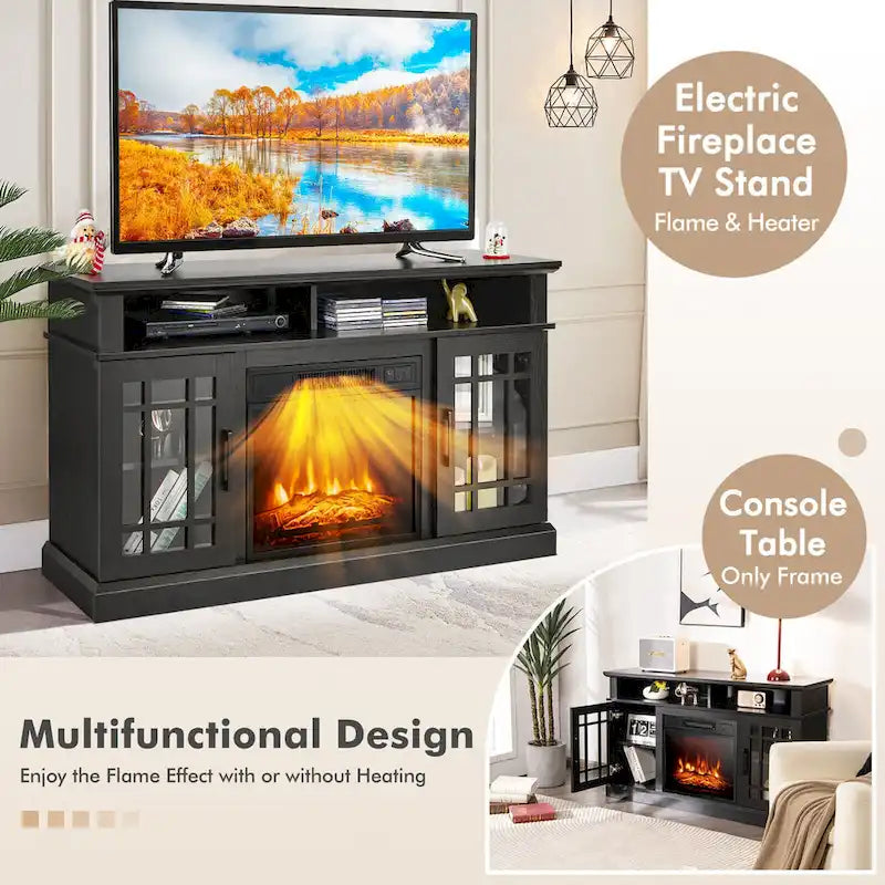 Meuble TV armoire console Gymax 48 avec cheminée, meuble multimédia - 48 x 16 x 30