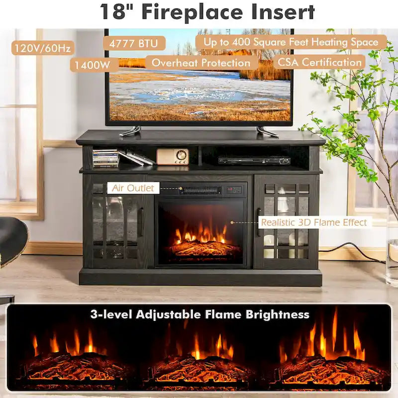 Meuble TV armoire console Gymax 48 avec cheminée, meuble multimédia - 48 x 16 x 30