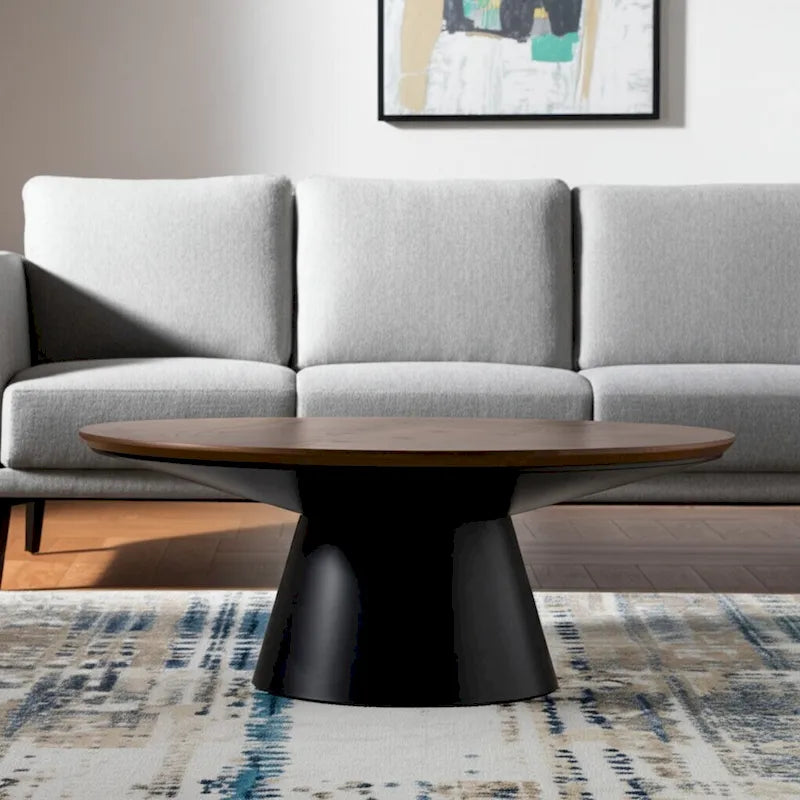 HomeRoots 40 Table basse ronde sur pied en bois massif et fer marron et noir - 40" x 16,5" x 40"