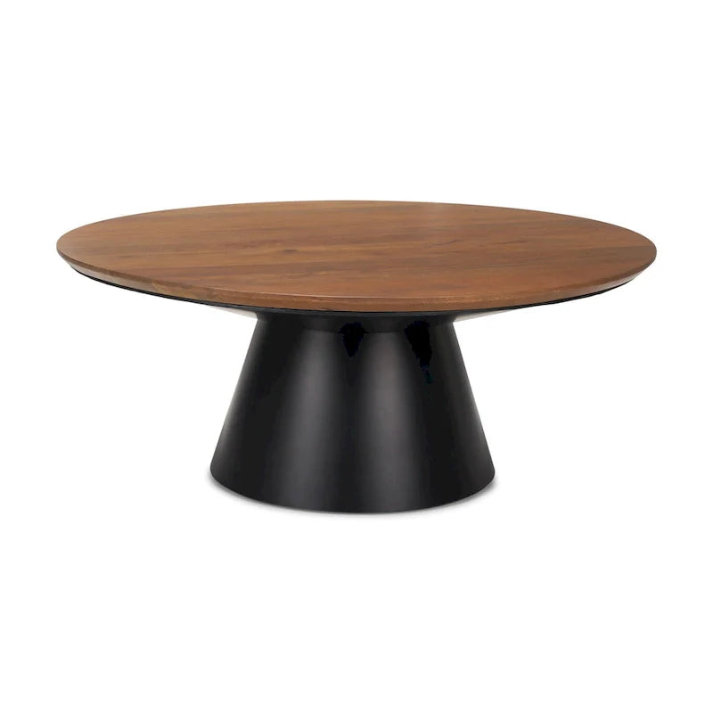 HomeRoots 40 Table basse ronde sur pied en bois massif et fer marron et noir - 40" x 16,5" x 40"