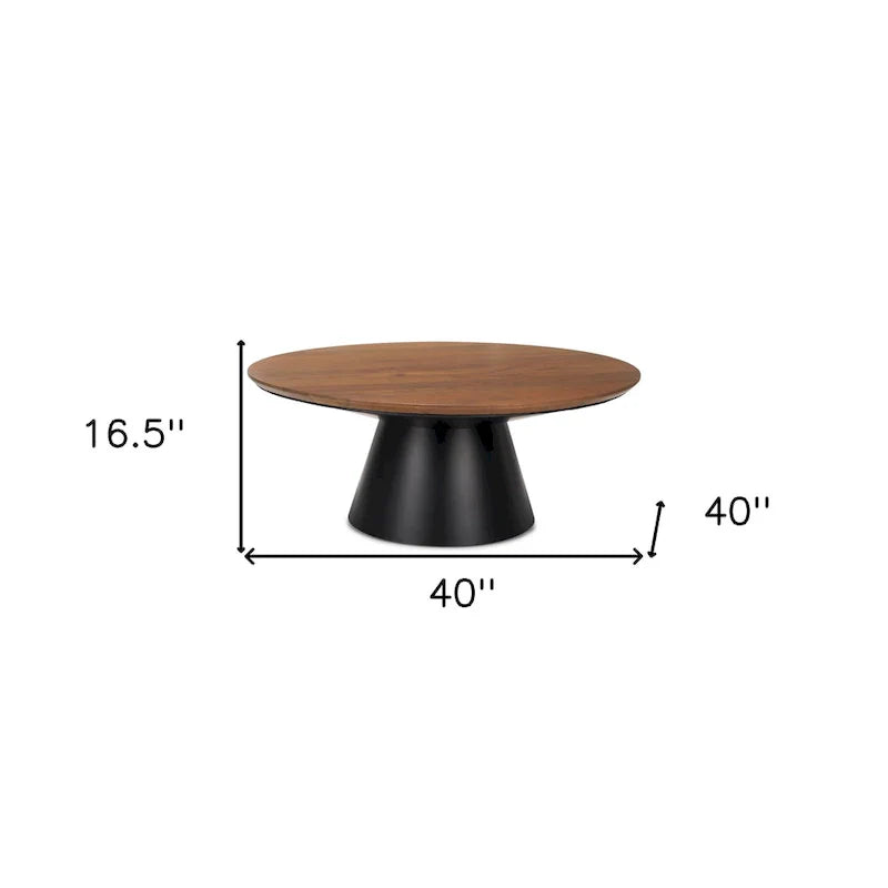 HomeRoots 40 Table basse ronde sur pied en bois massif et fer marron et noir - 40" x 16,5" x 40"