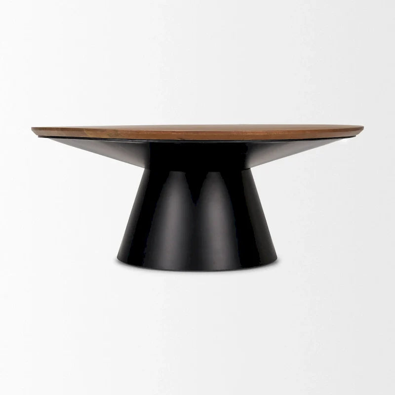 HomeRoots 40 Table basse ronde sur pied en bois massif et fer marron et noir - 40" x 16,5" x 40"