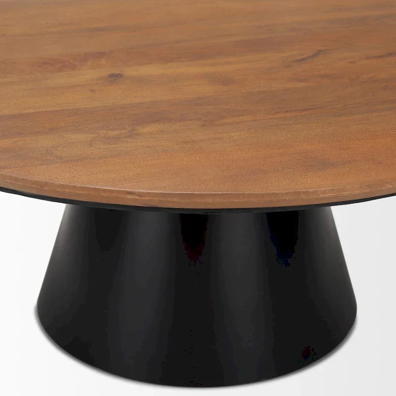 HomeRoots 40 Table basse ronde sur pied en bois massif et fer marron et noir - 40" x 16,5" x 40"
