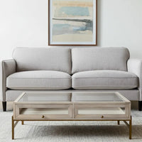 HomeRoots 44 Table basse de rangement en bois massif, verre et fer, blanc cassé, transparent et or - 43,5" x 15" x 43,5"