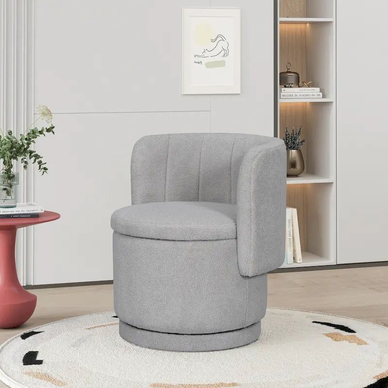 Fauteuil pivotant en tissu bouclé avec rangement pour salon, gris