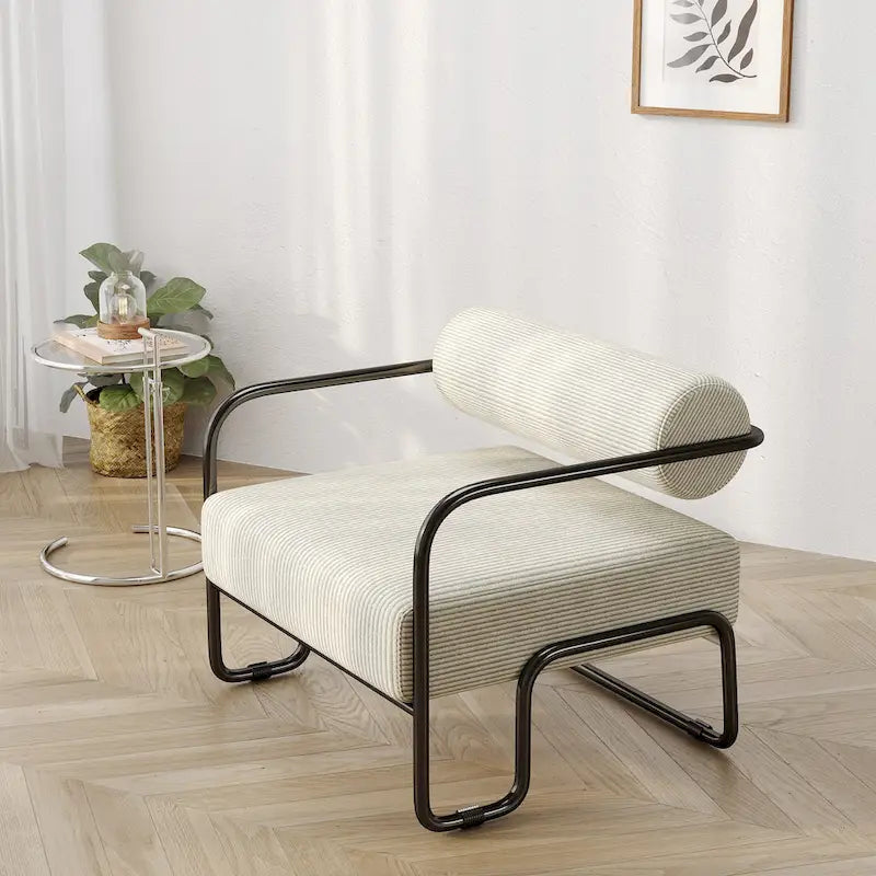 Fauteuil d'appoint en velours côtelé avec cadre en fer pour salon