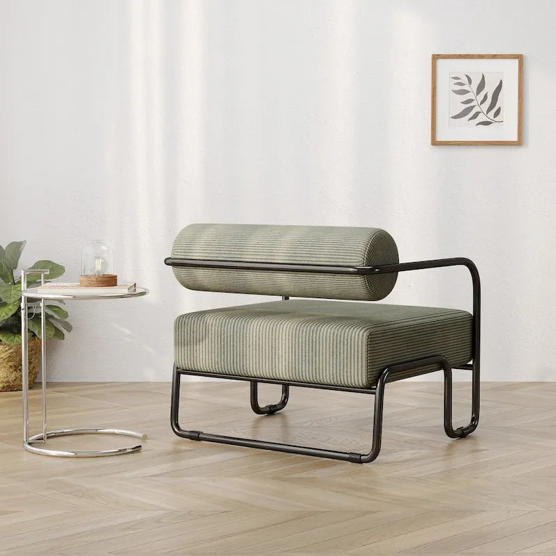 Fauteuil d'appoint en velours côtelé avec cadre en fer pour salon