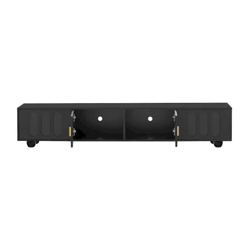 Meuble TV moderne à pieds en bois massif avec 4 étagères de rangement et 2 portes de rangement pour salon