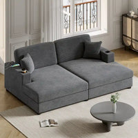 Canapé-lit sectionnel surdimensionné Roomfitters avec chaise longue, en velours côtelé avec ports USB et porte-gobelets