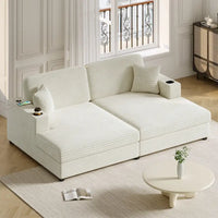 Canapé-lit sectionnel surdimensionné Roomfitters avec chaise longue, en velours côtelé avec ports USB et porte-gobelets