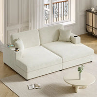 Canapé-lit sectionnel surdimensionné Roomfitters avec chaise longue, en velours côtelé avec ports USB et porte-gobelets