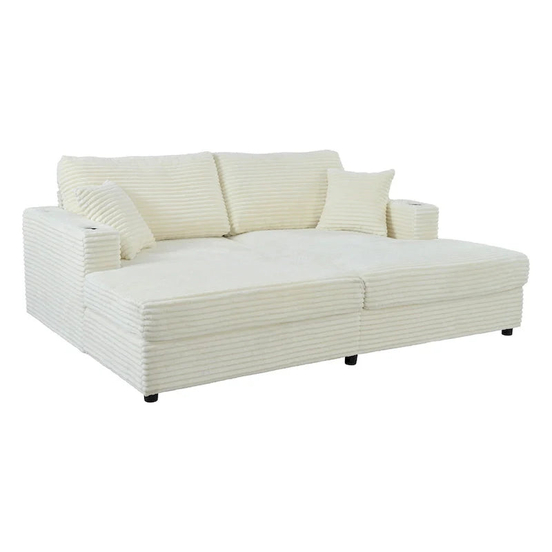Canapé-lit sectionnel surdimensionné Roomfitters avec chaise longue, en velours côtelé avec ports USB et porte-gobelets