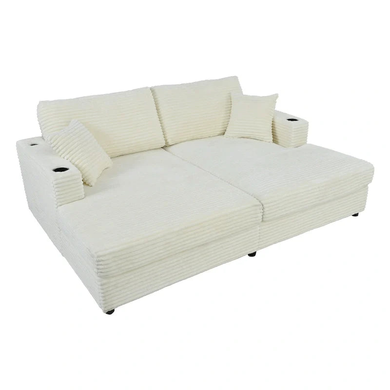 Canapé-lit sectionnel surdimensionné Roomfitters avec chaise longue, en velours côtelé avec ports USB et porte-gobelets