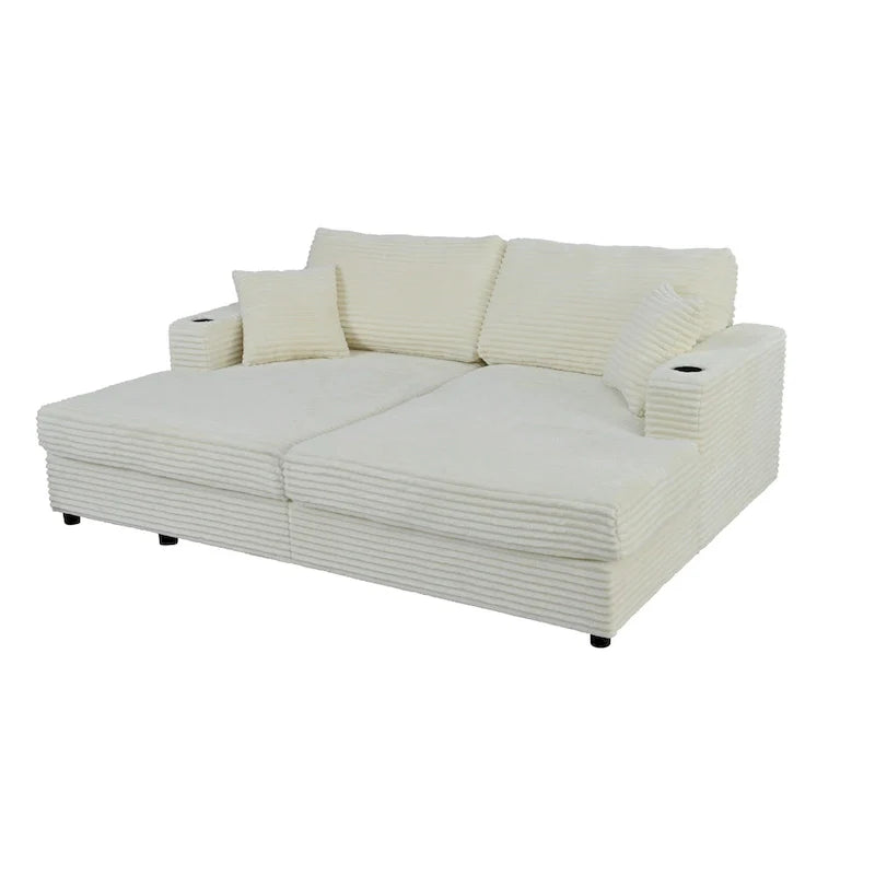 Canapé-lit sectionnel surdimensionné Roomfitters avec chaise longue, en velours côtelé avec ports USB et porte-gobelets