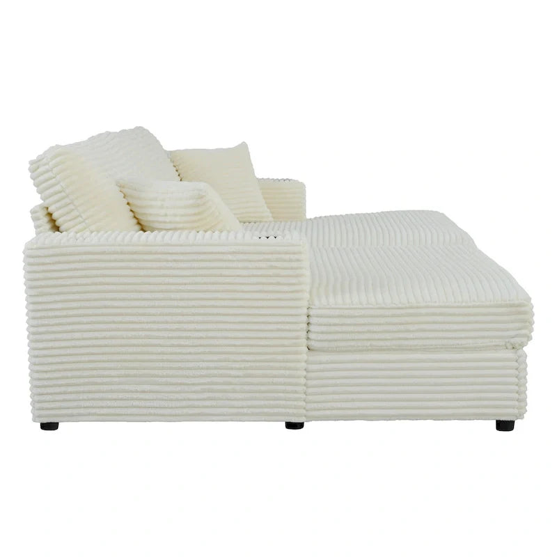 Canapé-lit sectionnel surdimensionné Roomfitters avec chaise longue, en velours côtelé avec ports USB et porte-gobelets