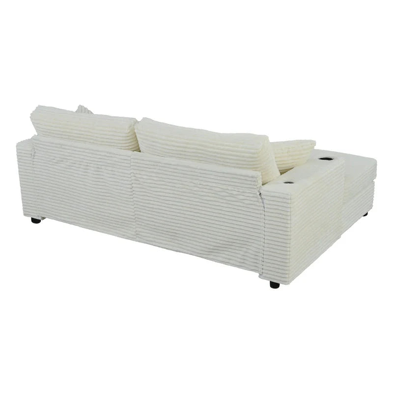 Canapé-lit sectionnel surdimensionné Roomfitters avec chaise longue, en velours côtelé avec ports USB et porte-gobelets