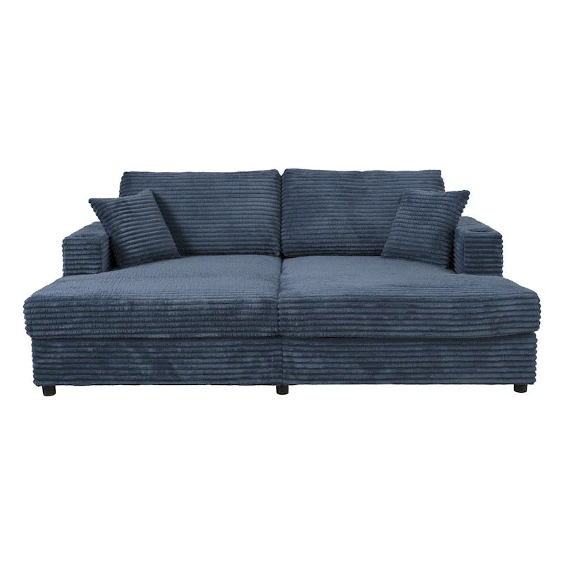 Canapé-lit sectionnel surdimensionné Roomfitters avec chaise longue, en velours côtelé avec ports USB et porte-gobelets