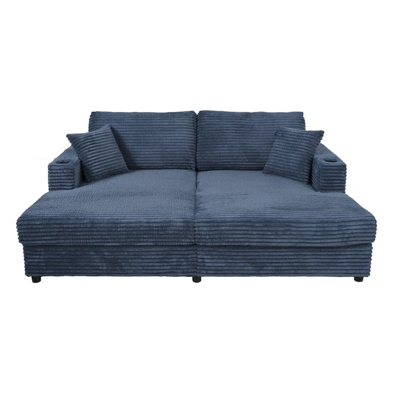 Canapé-lit sectionnel surdimensionné Roomfitters avec chaise longue, en velours côtelé avec ports USB et porte-gobelets