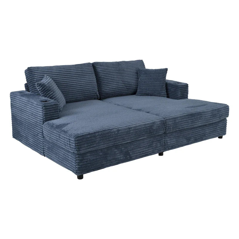 Canapé-lit sectionnel surdimensionné Roomfitters avec chaise longue, en velours côtelé avec ports USB et porte-gobelets