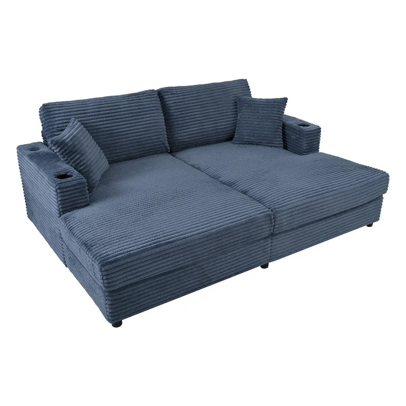 Canapé-lit sectionnel surdimensionné Roomfitters avec chaise longue, en velours côtelé avec ports USB et porte-gobelets
