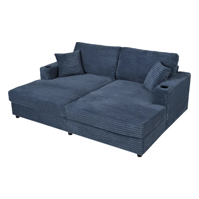 Canapé-lit sectionnel surdimensionné Roomfitters avec chaise longue, en velours côtelé avec ports USB et porte-gobelets