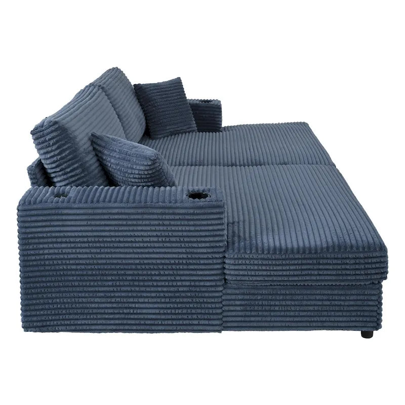 Canapé-lit sectionnel surdimensionné Roomfitters avec chaise longue, en velours côtelé avec ports USB et porte-gobelets