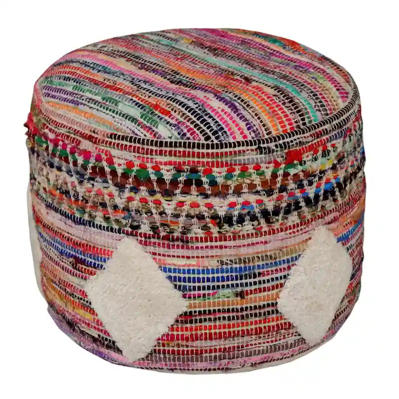 Pouf cylindrique arc-en-ciel de 45 cm, motif géométrique pour salon