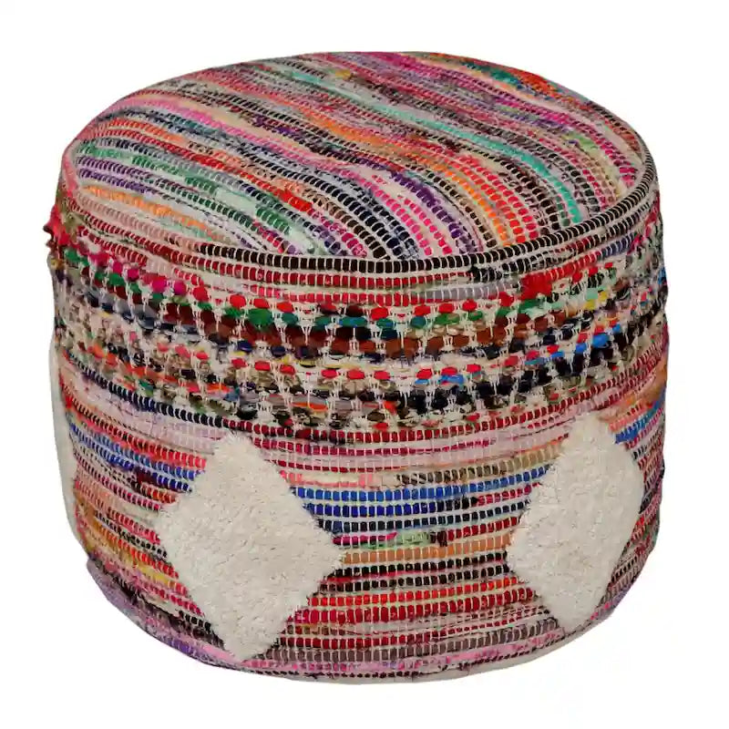 Pouf cylindrique arc-en-ciel de 45 cm, motif géométrique pour salon