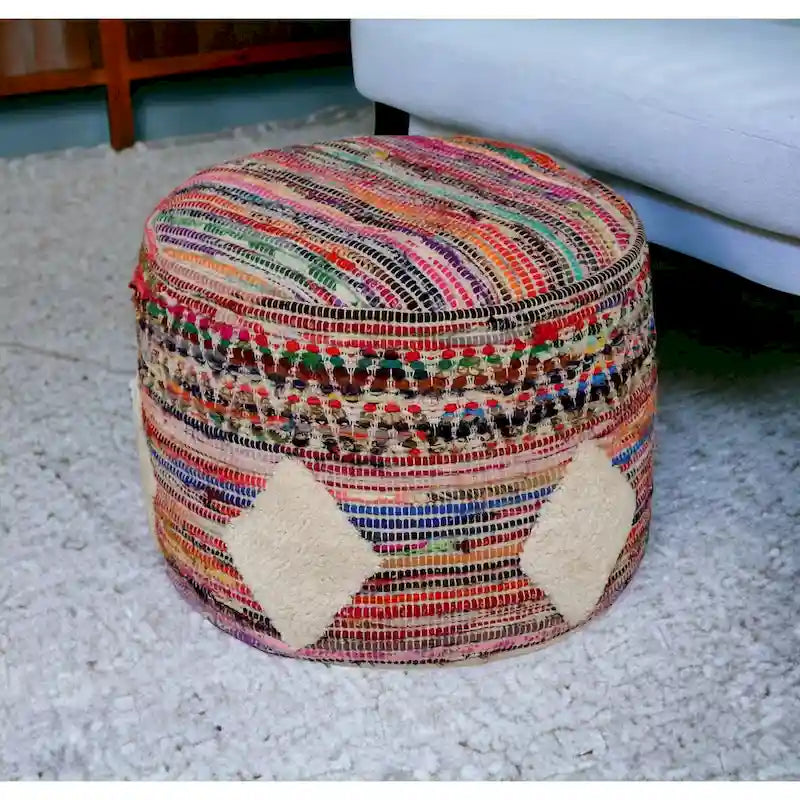 Pouf cylindrique arc-en-ciel de 45 cm, motif géométrique pour salon