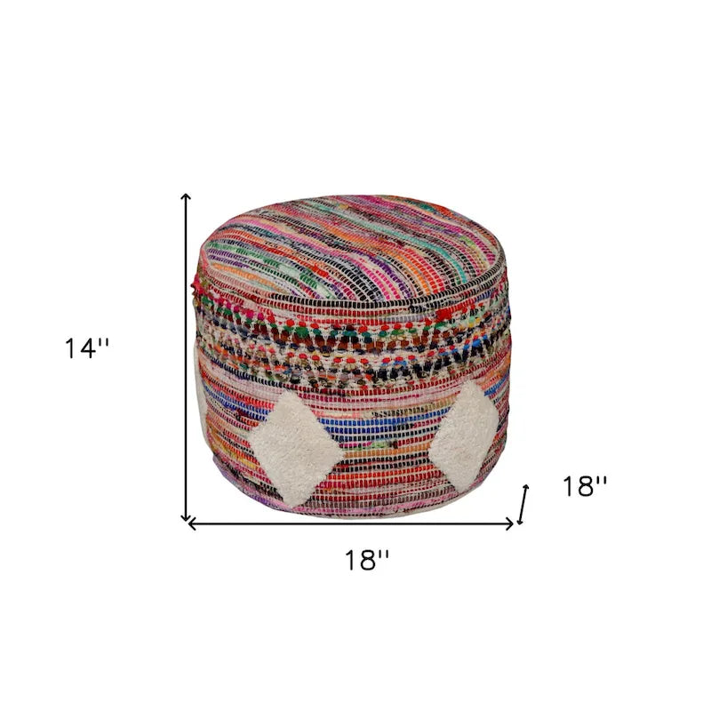 Pouf cylindrique arc-en-ciel de 45 cm, motif géométrique pour salon