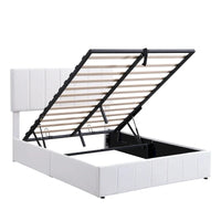 Lit plateforme rembourré avec système de rangement hydraulique