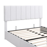Lit plateforme rembourré avec système de rangement hydraulique