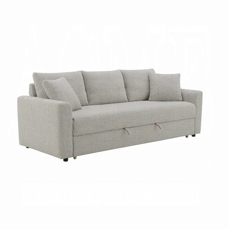 Canapé-lit Conan, grand lit pliant, 2 oreillers, tissu bouclé gris, 89 pouces